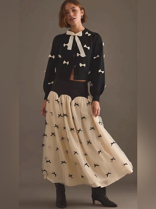 Dresses & Skirts - Anthropologie Fully Dressed Monika Bow Midi Maxi Skirt Zip Tulle Ivory